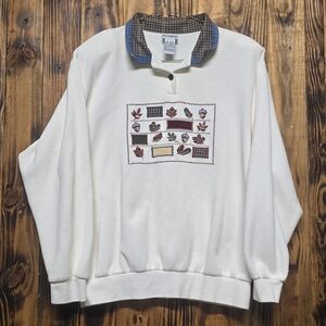 Koret Vintage Grandma Top Stitch Pattern Collar Pullover Sweatshirt, Large